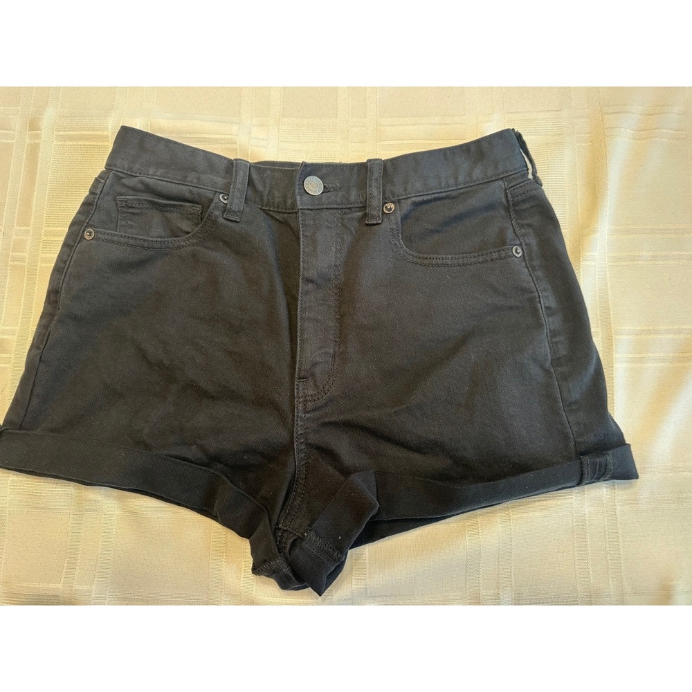 American Eagle Shorts Women 6 Black Stretch Denim High Waisted Rolled Cuff